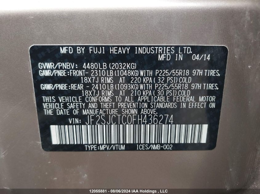 2015 Subaru Forester VIN: JF2SJCTC0FH436274 Lot: 12055881