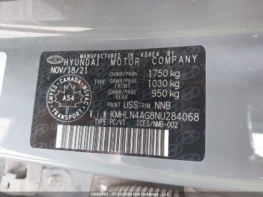 2022 Hyundai Elantra Sel VIN: KMHLN4AG8NU284068 Lot: 12055893