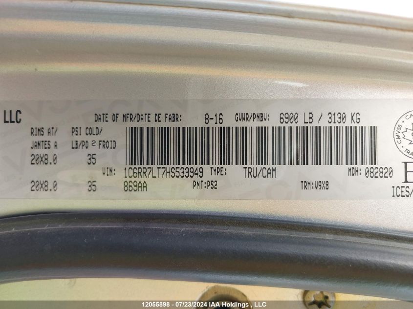 2017 Ram 1500 Slt VIN: 1C6RR7LT7HS533949 Lot: 12055898