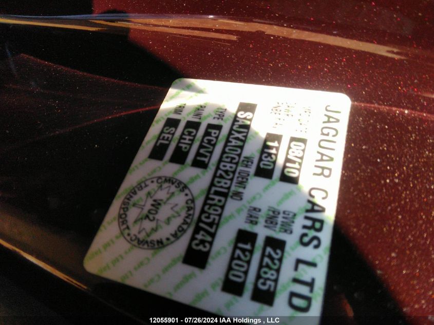 2011 Jaguar Xf VIN: SAJXA0GB2BLR95743 Lot: 12055901