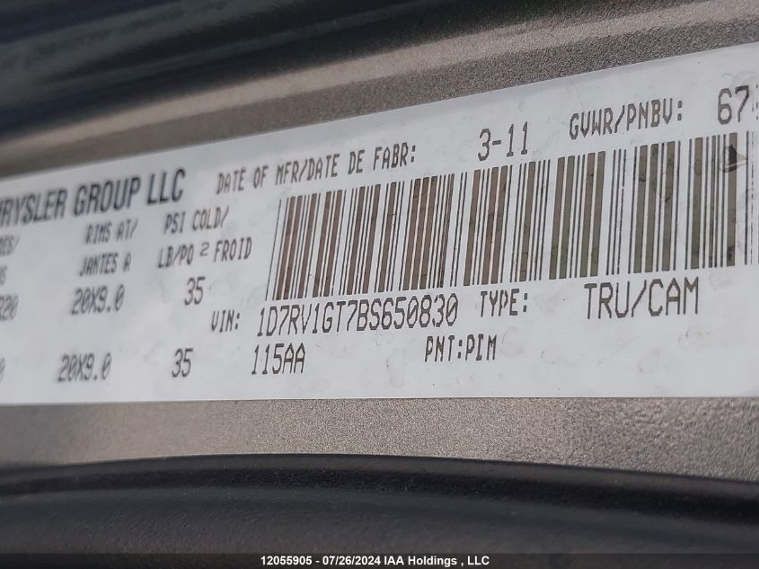 2011 Dodge Ram 1500 VIN: 1D7RV1GT7BS650830 Lot: 12055905