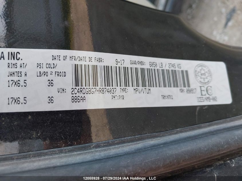 2017 Dodge Grand Caravan Cvp/Sxt VIN: 2C4RDGBG7HR874037 Lot: 12055928