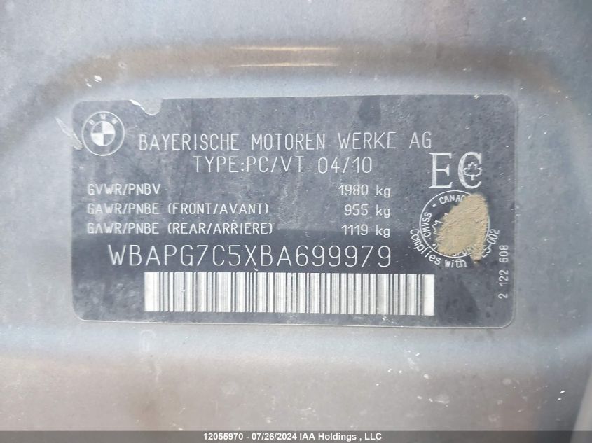 2011 BMW 323 I VIN: WBAPG7C5XBA699979 Lot: 12055970