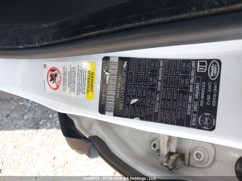 2013 Land Rover Range Rover Evoque VIN: SALVP2BG9DH711364 Lot: 12055973