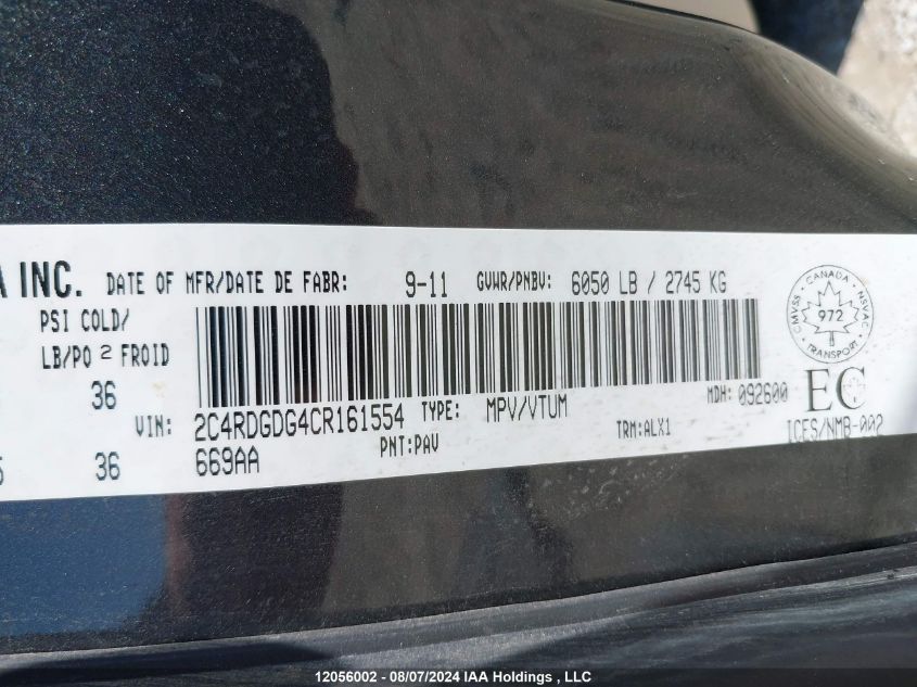 2012 Dodge Grand Caravan Crew VIN: 2C4RDGDG4CR161554 Lot: 12056002