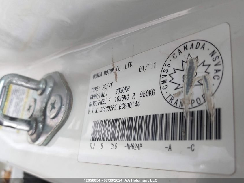 2011 Acura Tsx VIN: JH4CU2F51BC800144 Lot: 12056054