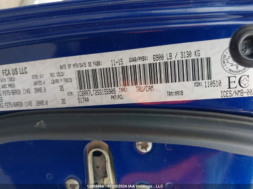 2016 Ram 1500 Slt VIN: 1C6RR7LT2GS155909 Lot: 12056066