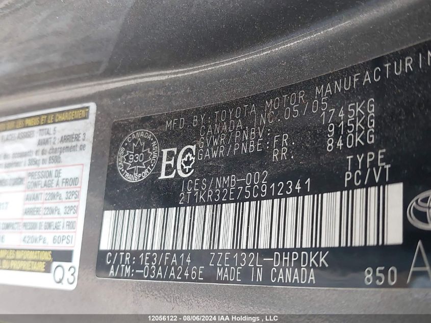 2005 Toyota Matrix VIN: 2T1KR32E75C912341 Lot: 12056122