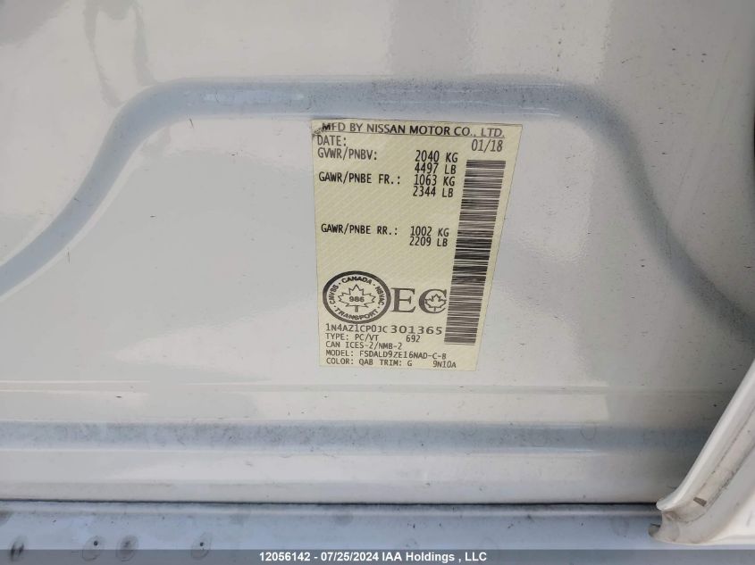 2018 Nissan Leaf VIN: 1N4AZ1CP0JC301365 Lot: 12056142