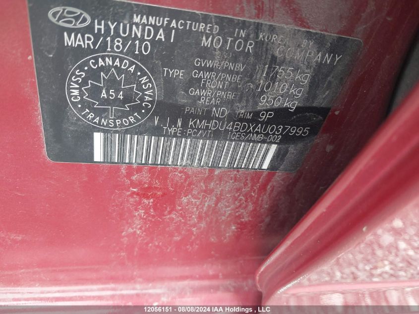 2010 Hyundai Elantra Blue/Gls/Se VIN: KMHDU4BDXAU037995 Lot: 12056151