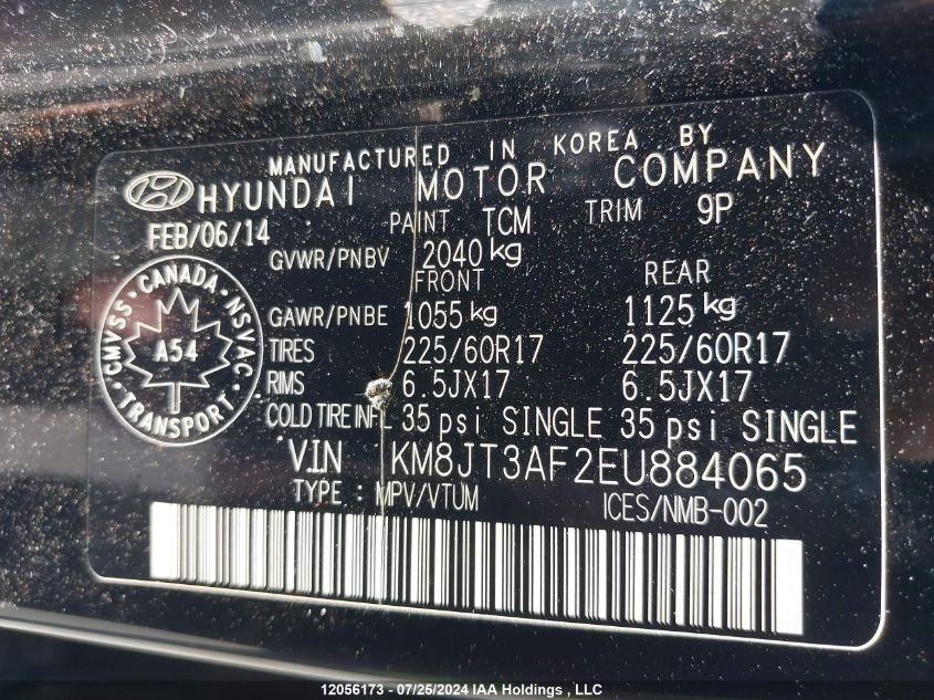2014 Hyundai Tucson Gls VIN: KM8JT3AF2EU884065 Lot: 12056173