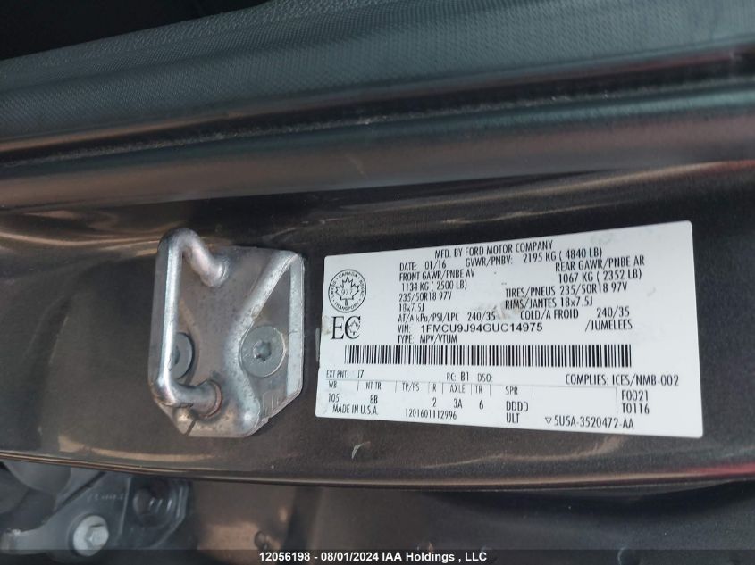 2016 Ford Escape Titanium VIN: 1FMCU9J94GUC14975 Lot: 12056198