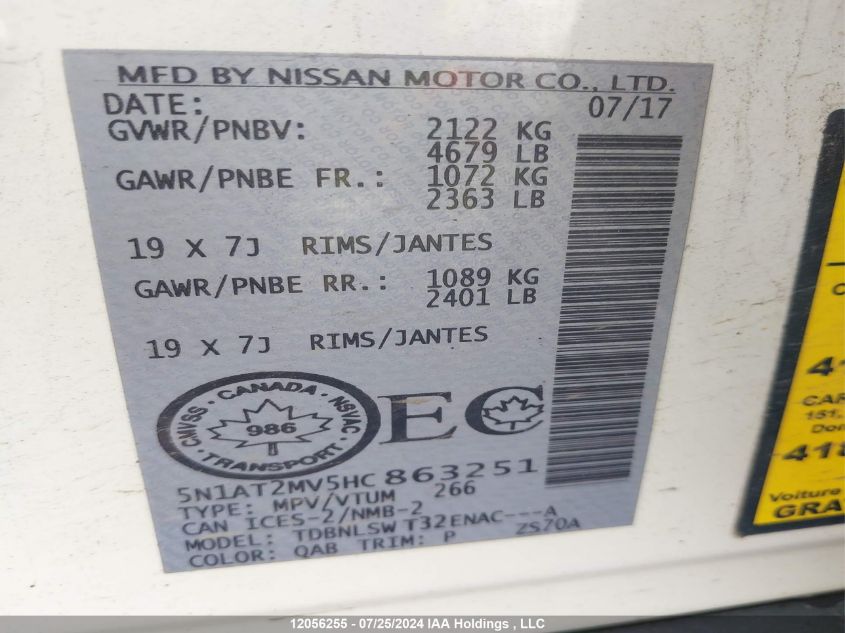 2017 Nissan Rogue VIN: 5N1AT2MV5HC863251 Lot: 12056255