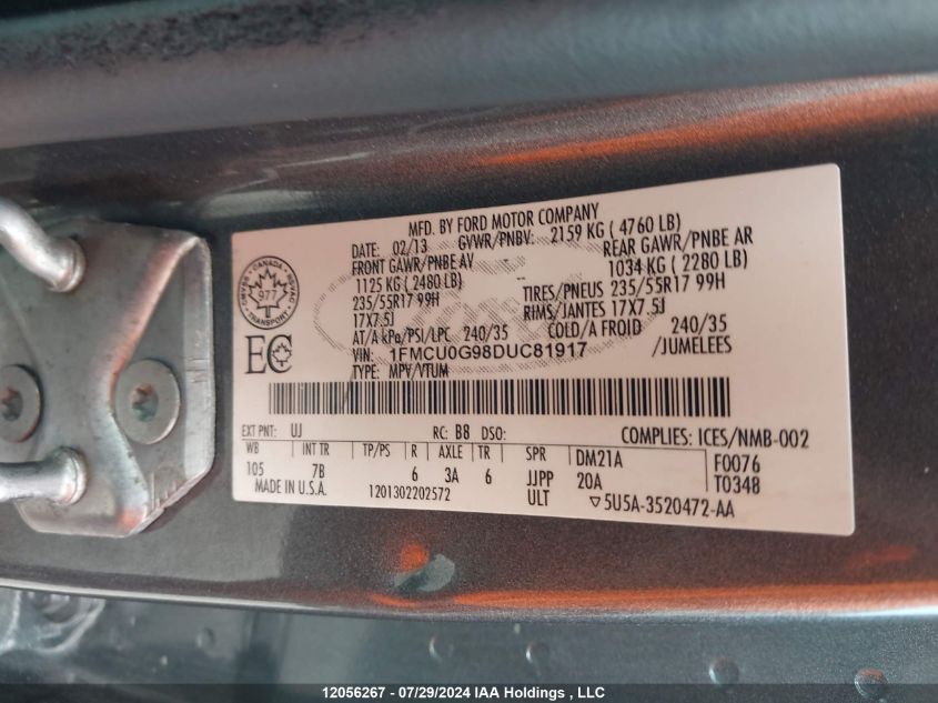 2013 Ford Escape VIN: 1FMCU0G98DUC81917 Lot: 12056267