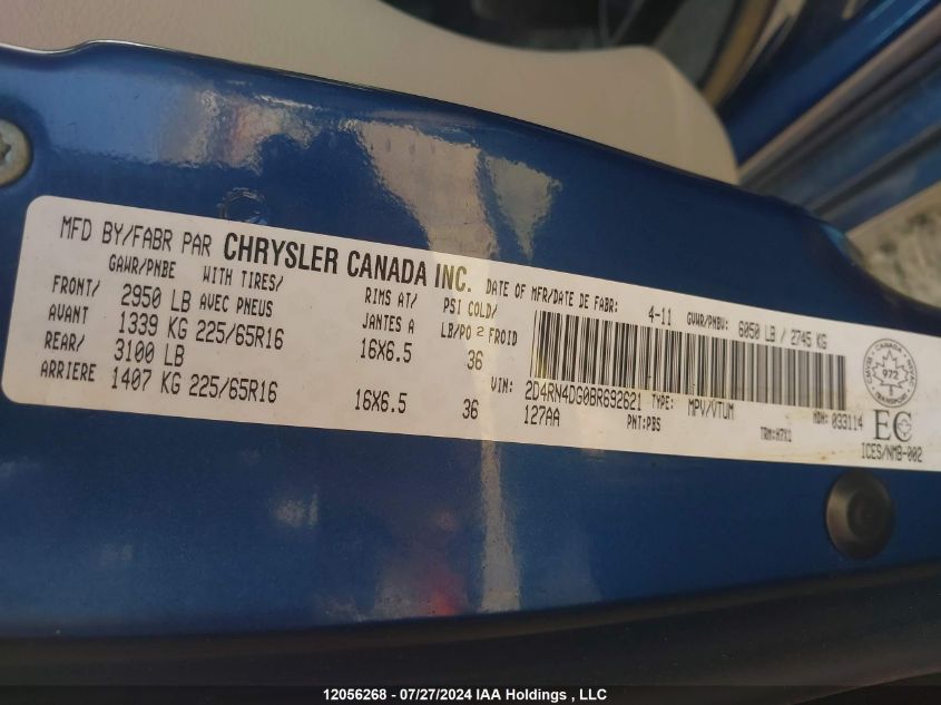 2011 Dodge Grand Caravan Se/Sxt VIN: 2D4RN4DG0BR692621 Lot: 12056268