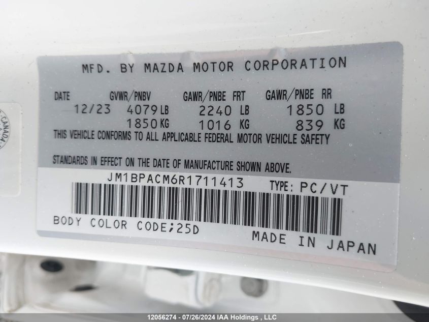 2024 Mazda Mazda3 VIN: JM1BPACM6R1711413 Lot: 12056274