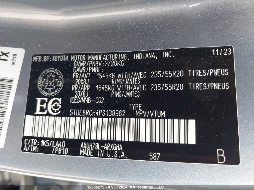 2023 Toyota Highlander Hybrid Limited VIN: 5TDEBRCH4PS138962 Lot: 12056279