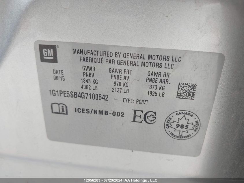 2016 Chevrolet Cruze Limited VIN: 1G1PE5SB4G7100642 Lot: 12056283