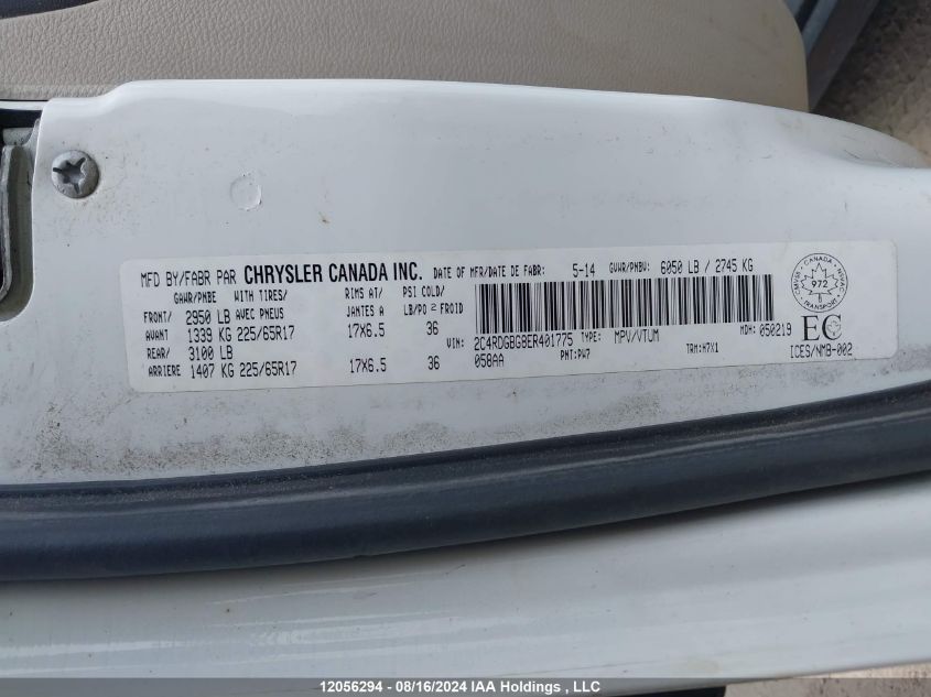 2014 Dodge Grand Caravan VIN: 2C4RDGBG8ER401775 Lot: 12056294