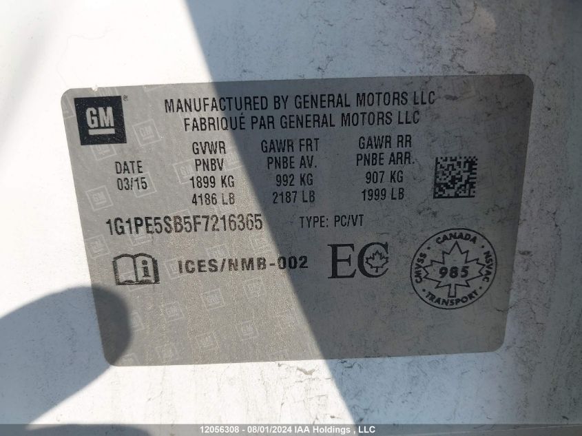 2015 Chevrolet Cruze VIN: 1G1PE5SB5F7216365 Lot: 12056308