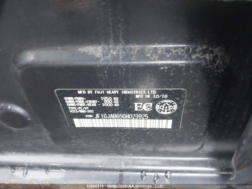 2016 Subaru Impreza VIN: JF1GJAB65GH023925 Lot: 12056314