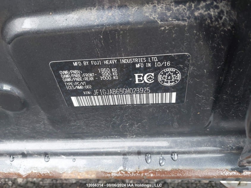 2016 Subaru Impreza VIN: JF1GJAB65GH023925 Lot: 12056314