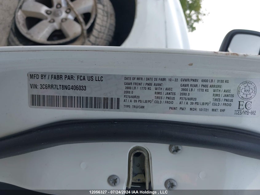 2022 Ram 1500 Classic Slt VIN: 3C6RR7LT8NG406033 Lot: 12056327