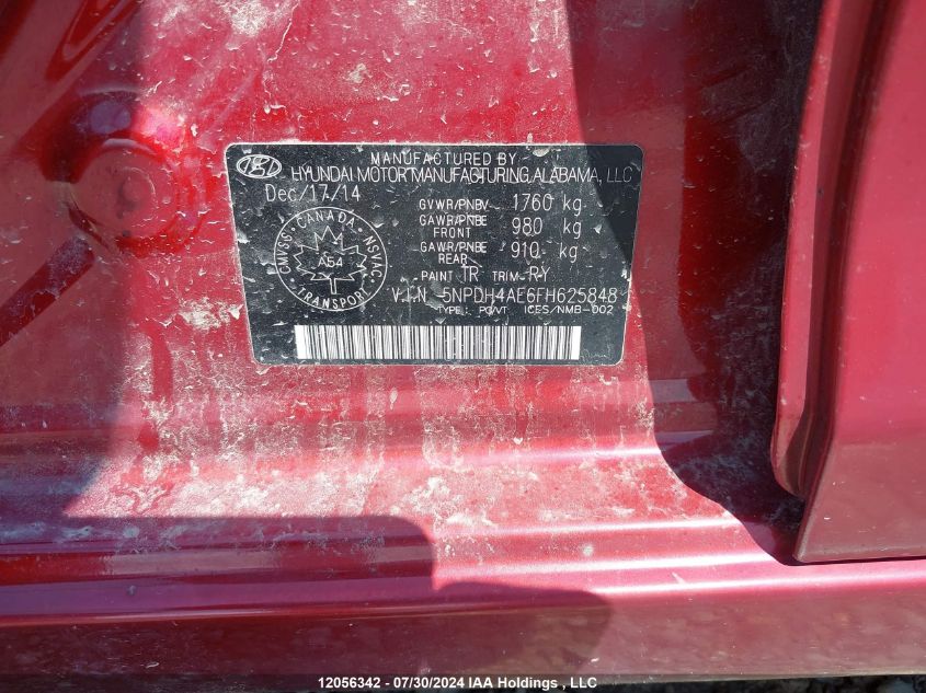 2015 Hyundai Elantra Gl VIN: 5NPDH4AE6FH625848 Lot: 12056342