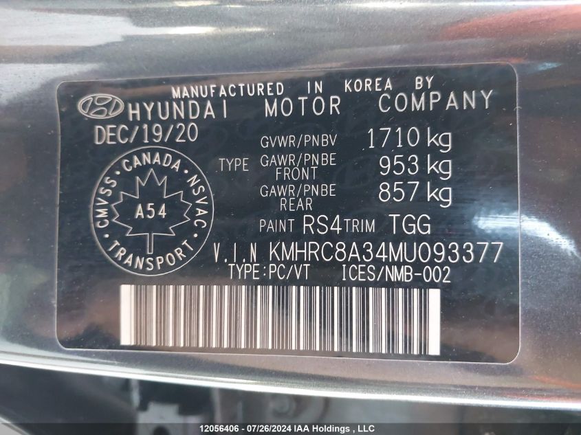 2021 Hyundai Venue Sel/Denim VIN: KMHRC8A34MU093377 Lot: 12056406