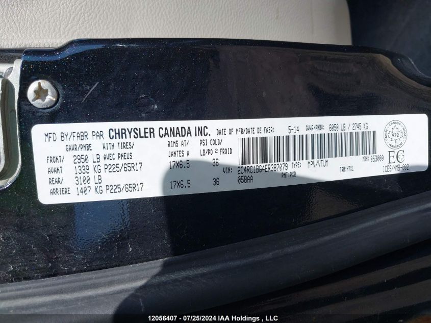 2014 Chrysler Town & Country Touring VIN: 2C4RC1BG4ER387079 Lot: 12056407