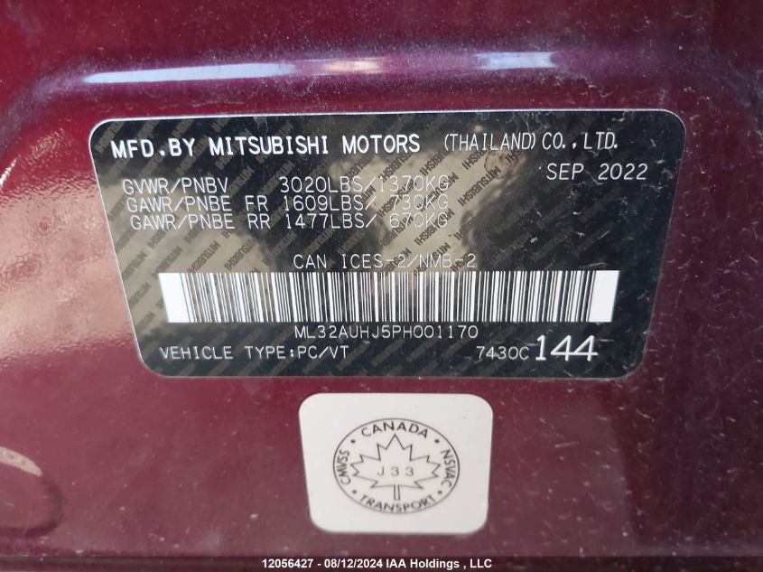 2023 Mitsubishi Mirage VIN: ML32AUHJ5PH001170 Lot: 12056427