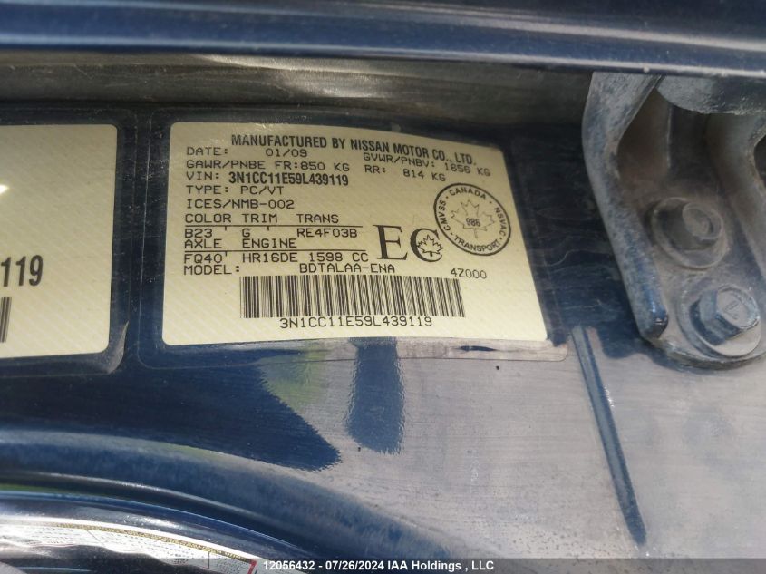 2009 Nissan Versa 1.6 VIN: 3N1CC11E59L439119 Lot: 12056432