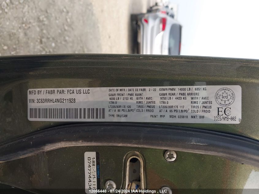 2022 Ram 3500 Big Horn/Lone Star VIN: 3C63RRHL4NG211928 Lot: 12056448