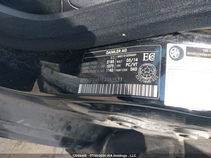 2014 Mercedes-Benz C-Class VIN: WDDGF8AB1EA953531 Lot: 12056468