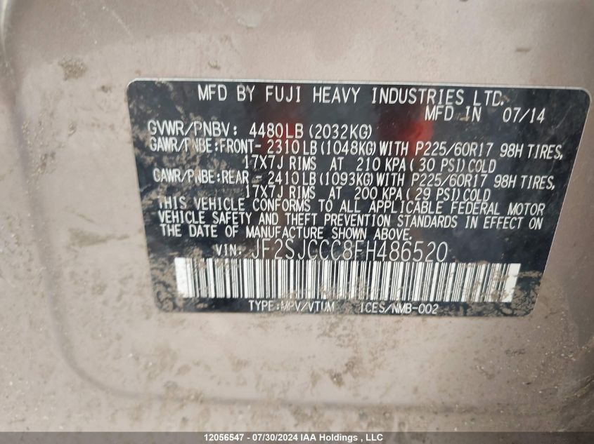 2015 Subaru Forester VIN: JF2SJCCC8FH486520 Lot: 12056547