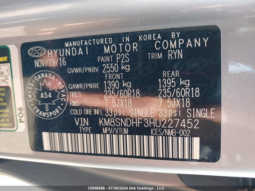 2017 Hyundai Santa Fe Xl Premium VIN: KM8SNDHF3HU227452 Lot: 12056566