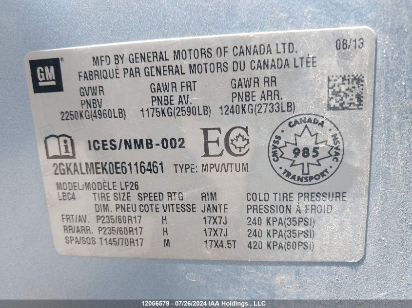 2014 GMC Terrain VIN: 2GKALMEK0E6116461 Lot: 12056579