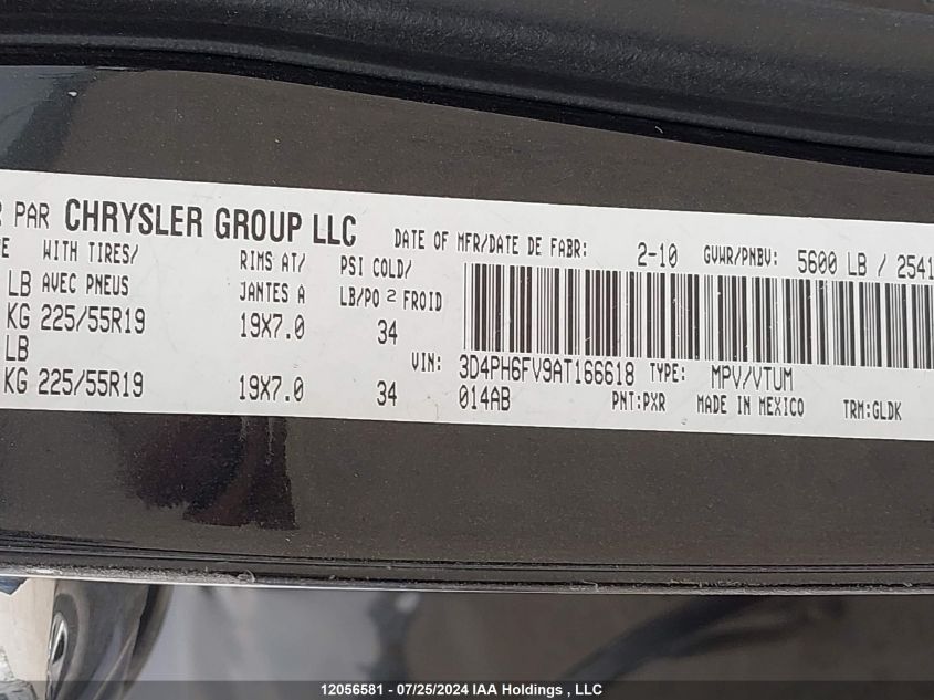 2010 Dodge Journey R/T VIN: 3D4PH6FV9AT166618 Lot: 12056581