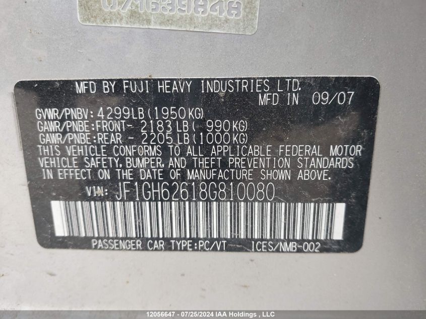 2008 Subaru Impreza VIN: JF1GH62618G810080 Lot: 12056647