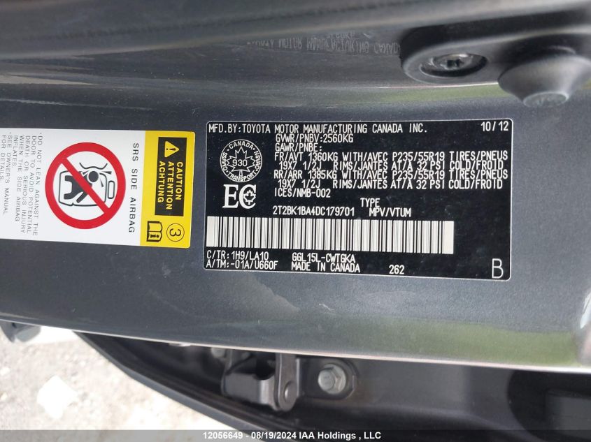 2013 Lexus Rx 350 VIN: 2T2BK1BA4DC179701 Lot: 12056649