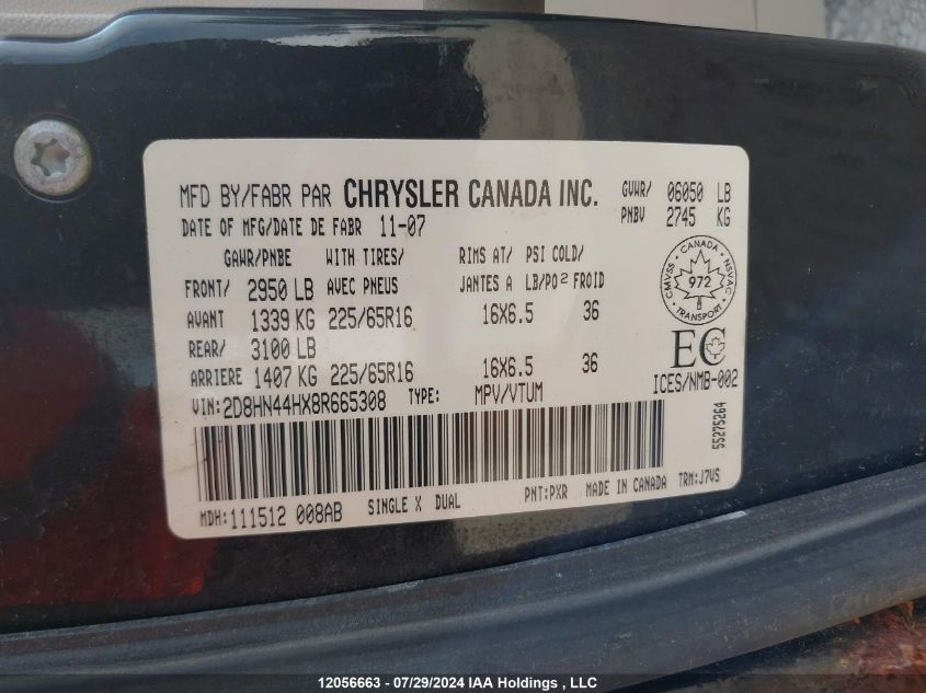 2008 Dodge Grand Caravan Se VIN: 2D8HN44HX8R665308 Lot: 12056663