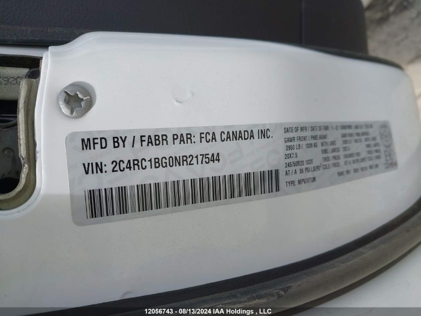 2022 Chrysler Pacifica Touring L VIN: 2C4RC1BG0NR217544 Lot: 12056743