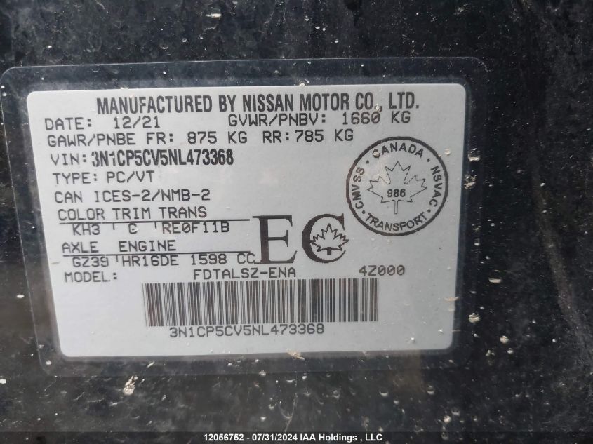 2022 Nissan Kicks VIN: 3N1CP5CV5NL473368 Lot: 12056752