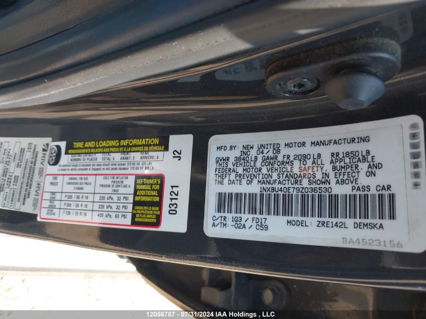 2009 Toyota Corolla VIN: 1NXBU40E79Z036530 Lot: 12056787