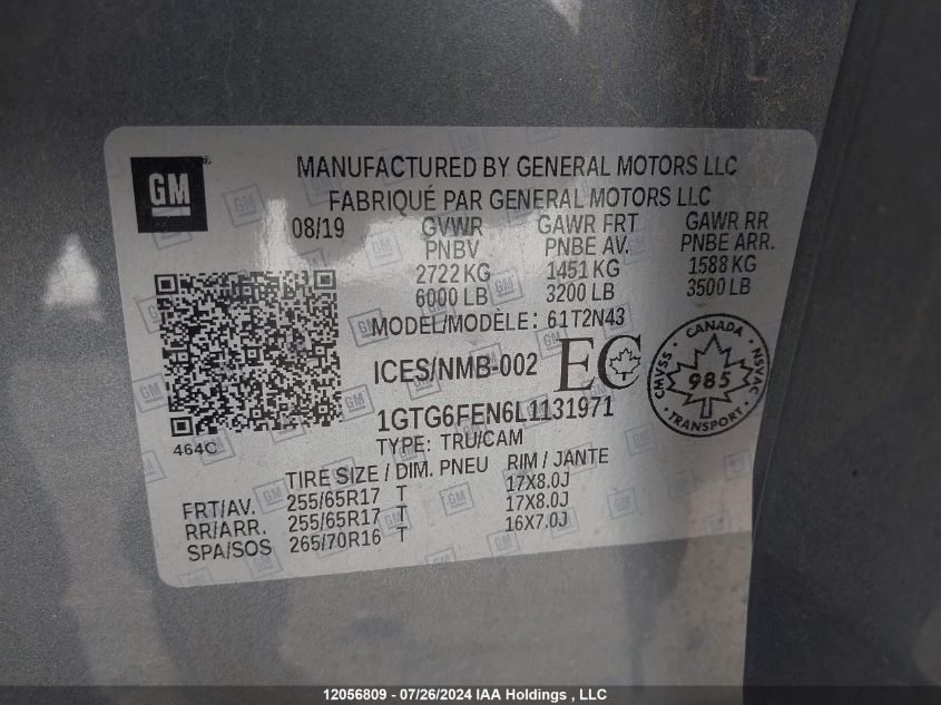 2020 GMC Canyon VIN: 1GTG6FEN6L1131971 Lot: 12056809