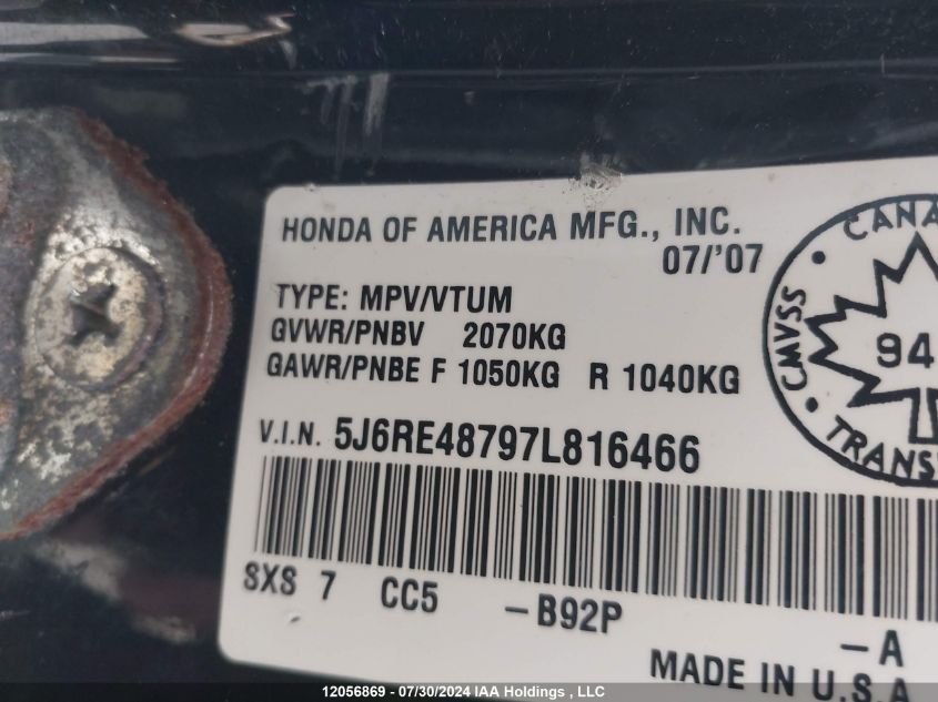 2007 Honda Cr-V VIN: 5J6RE48797L816466 Lot: 12056869