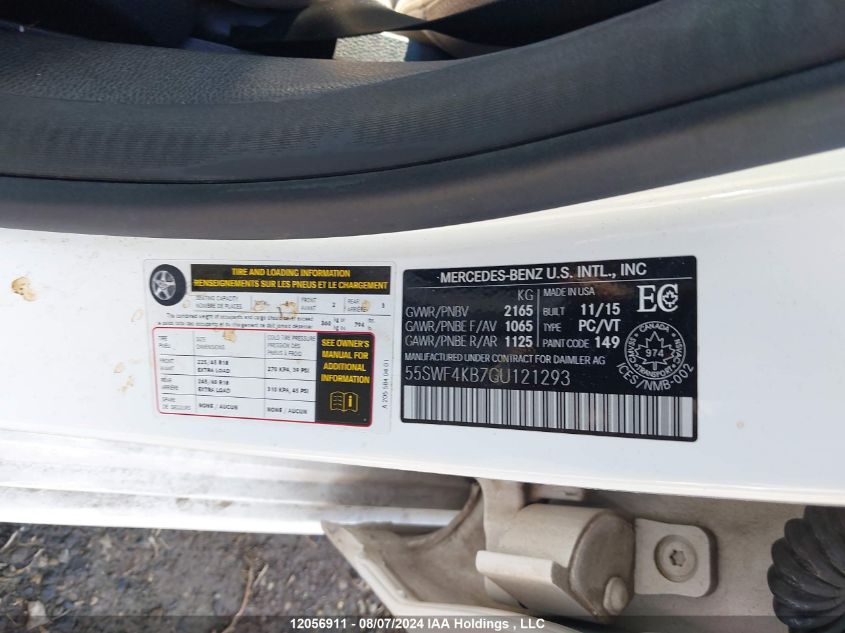 2016 Mercedes-Benz C-Class VIN: 55SWF4KB7GU121293 Lot: 12056911