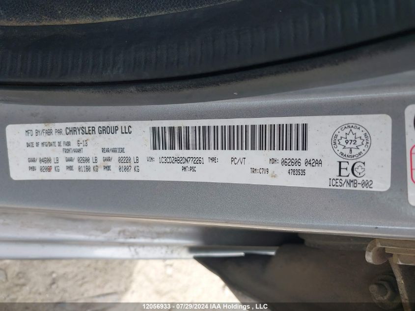 2013 Dodge Avenger VIN: 1C3CDZAB2DN772261 Lot: 12056933