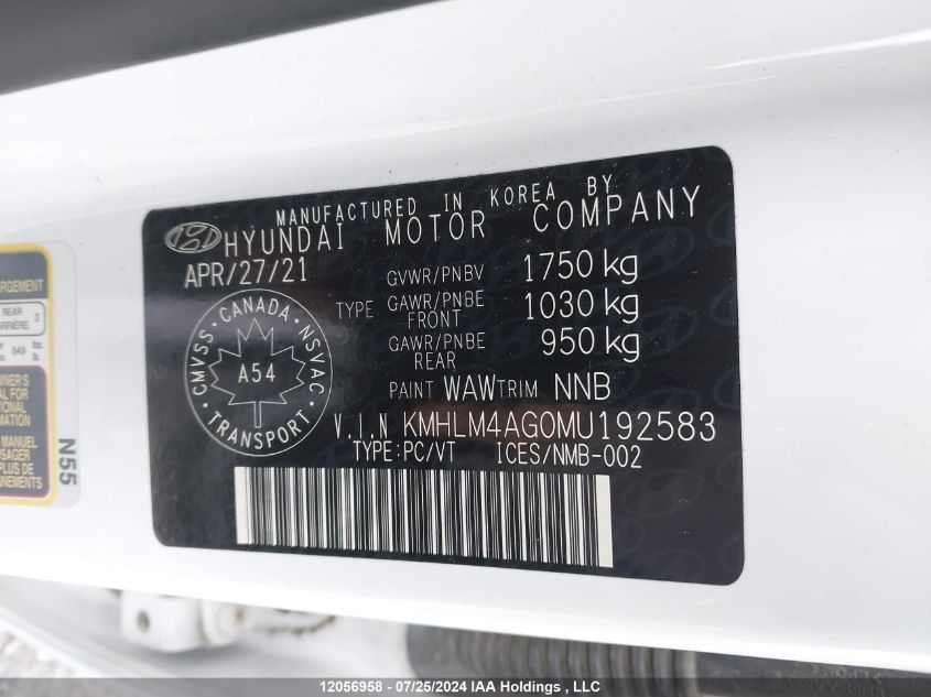 2021 Hyundai Elantra Sel VIN: KMHLM4AG0MU192583 Lot: 12056958