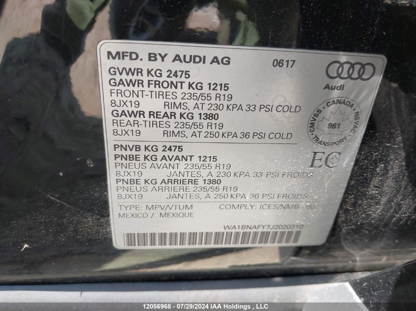 2018 Audi Q5 VIN: WA1BNAFY7J2020310 Lot: 12056968